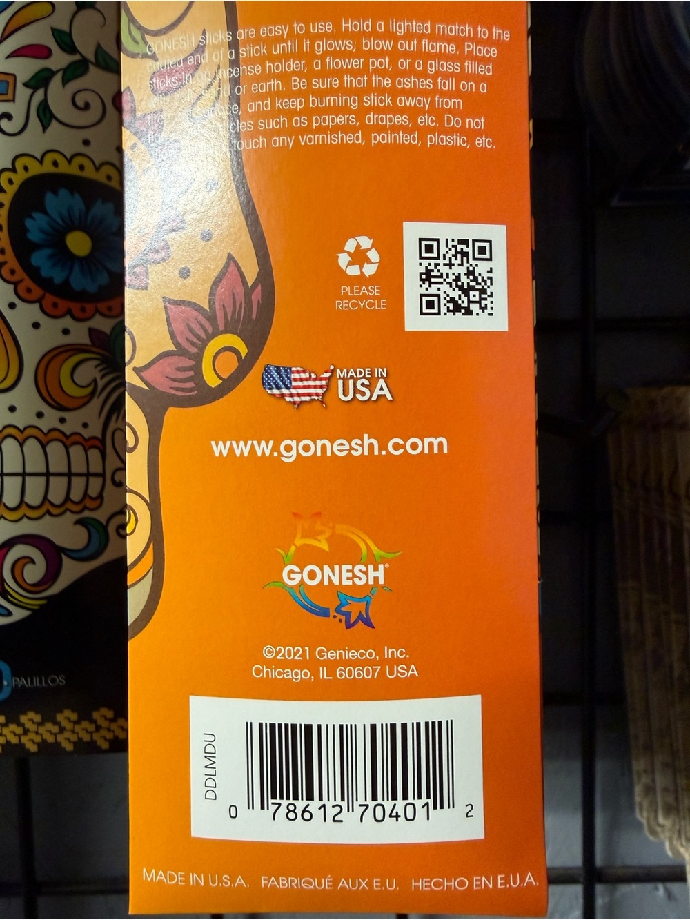 Día de Muertos Sugar Skull Incense Sticks - Colorful Floral Design - Picture 4 of 4